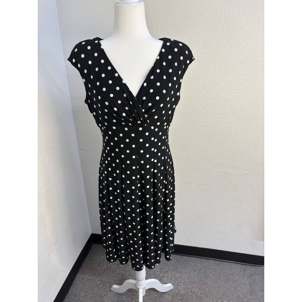 Lauren Ralph Lauren Women's Black And White Polka Dot Dress-Size 12p